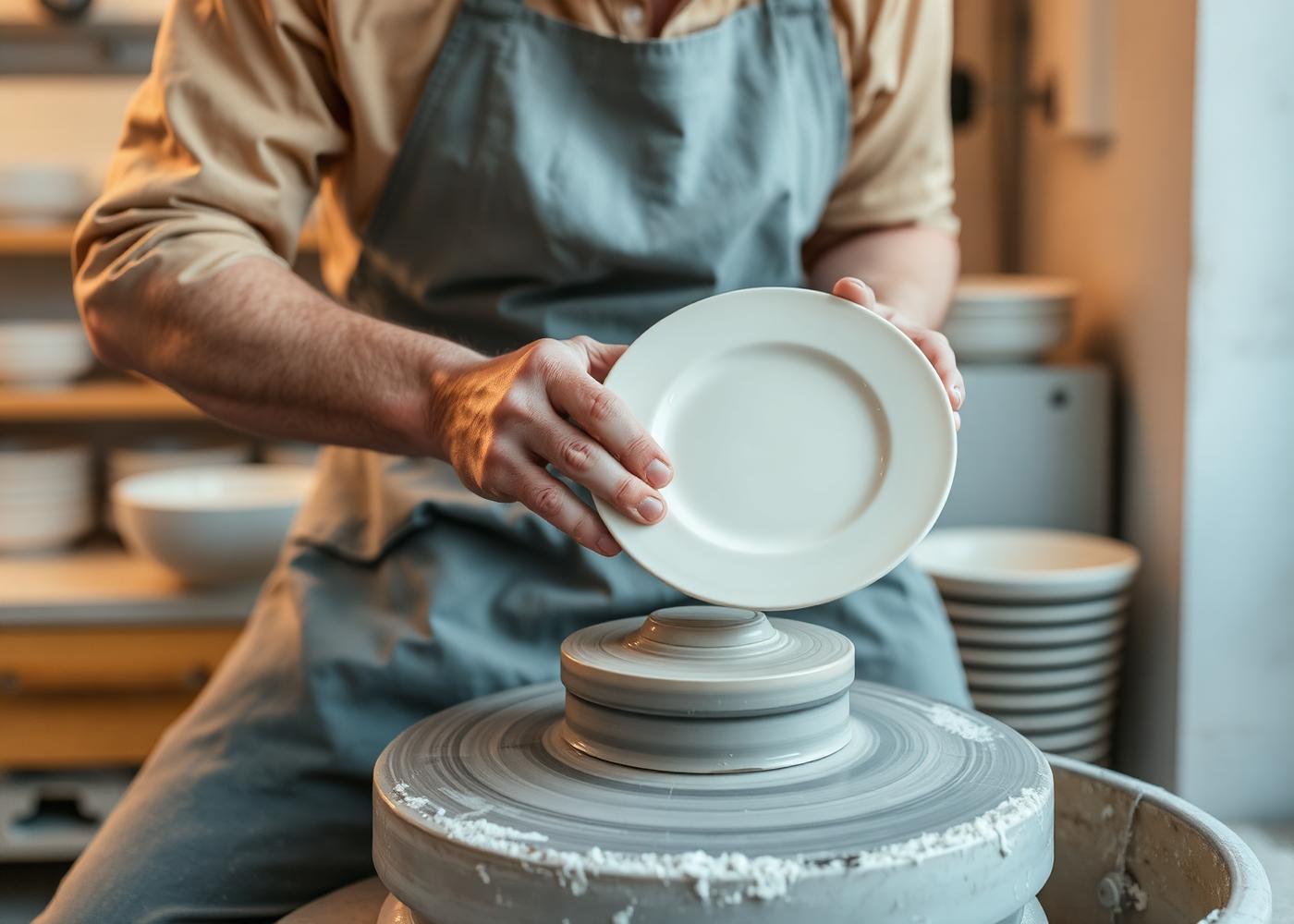 Artisan finishing a porcelain plate